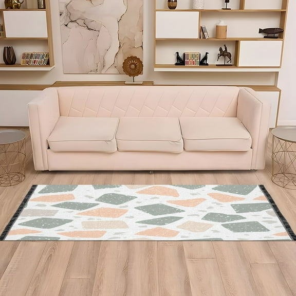 Terrazzo Floor Pattern 72x23.5" Bedroom Runner Rug, Durable and Non-Slip for Hallways and Living Rooms