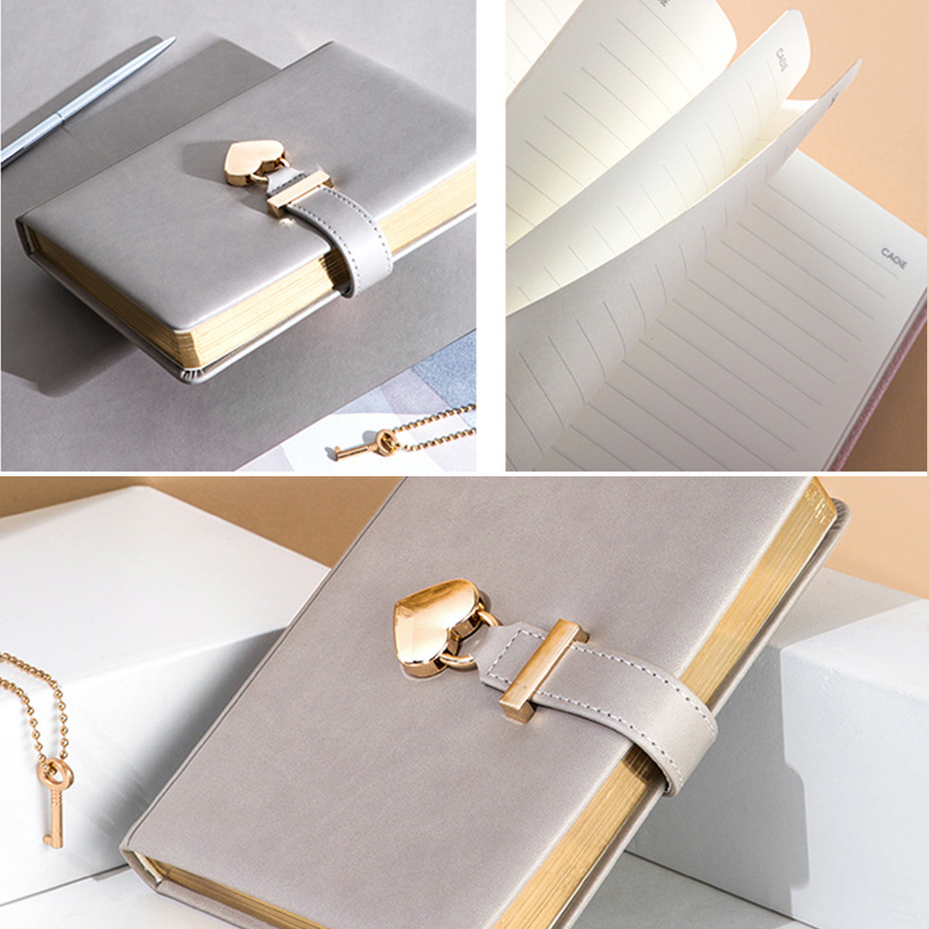 Milue B6 Notebook Notepad Heart Lock Leather Cover Journal Diary Planner Stationery Agenda Organizer School Office Supplies