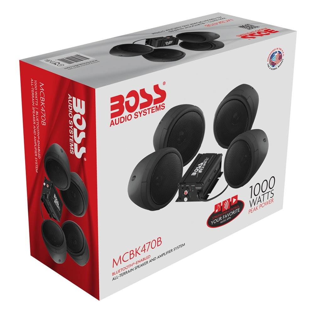 Boss Audio 1000w Bluetooth 4 Speakers Blk Amp Handlebar System Motorcycle/ATV 