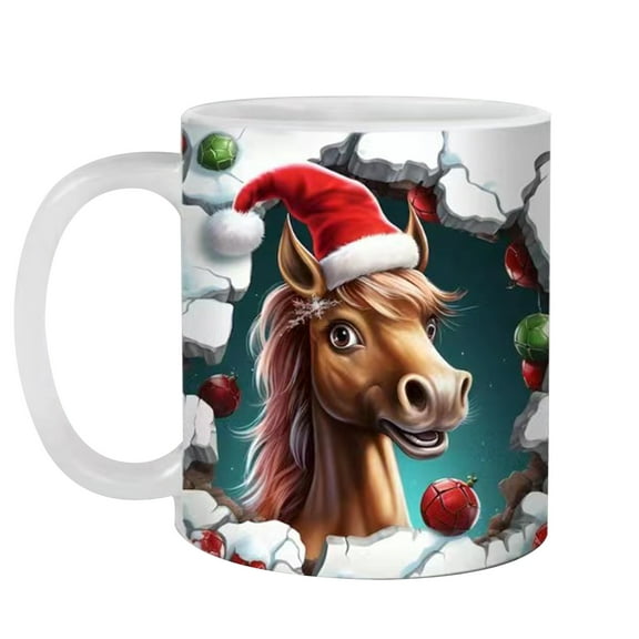 Fanshiluo Christmas Ceramic Mug Clearance,10 oz White Christmas Animal Printed Gifs Coffee Cup,Office Coffee Cup Gift on Sale