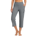 thumbnail image 4 of Athletic Capri Pants for Women Petite High Waisted Non-Slip Crossover Cargo Yoga Pull On Pants Straight Leg Workout Crop Trousers with Pockets Dark Gray S, 4 of 6
