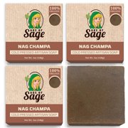 Age of Sage Natural Bar Soap Gift Set for Men - Vegan Bath Handmade Cold Process Artisan Soap with Essential Oil, Aromatic All Moisturizing Wash Soaps, Fragrant Nag Champa Scent (4 Pack)