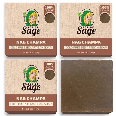 Age of Sage Natural Bar Soap Gift Set for Men - Vegan Bath Handmade Cold Process Artisan Soap with Essential Oil, Aromatic All Moisturizing Wash Soaps, Fragrant Nag Champa Scent (4 Pack)