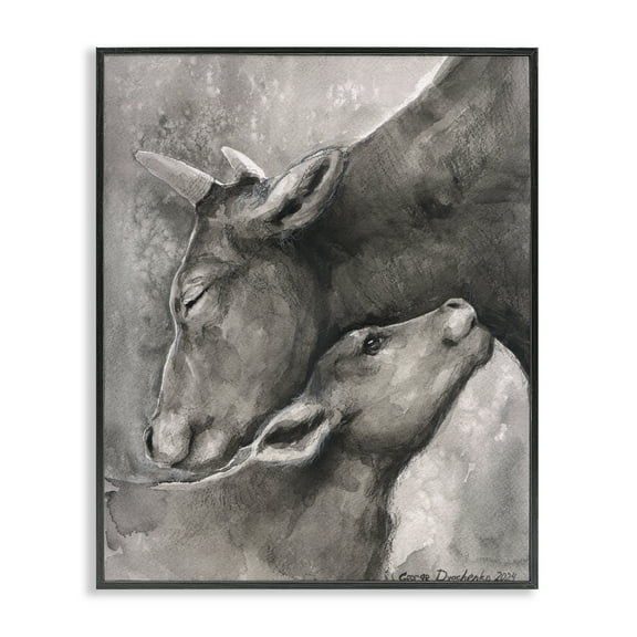 Stupell Industries Mother Cow & Calf Animals Drawing Black Framed Art Print Wall Art, 11 x 14