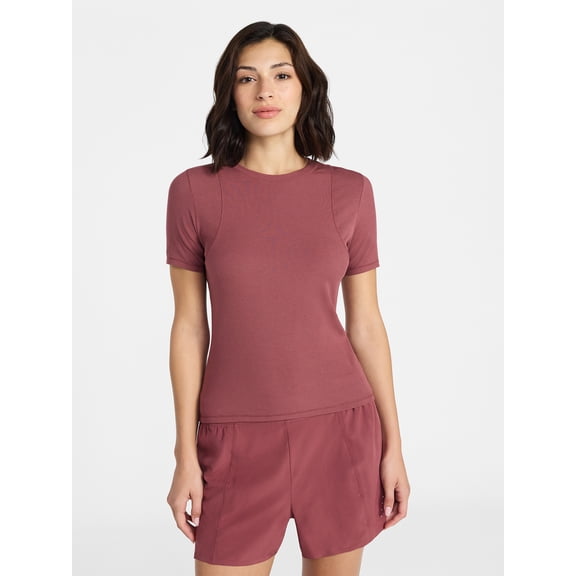 Avia Women's Ribbed T-Shirt with Short Sleeves, Sizes XS-XXXL