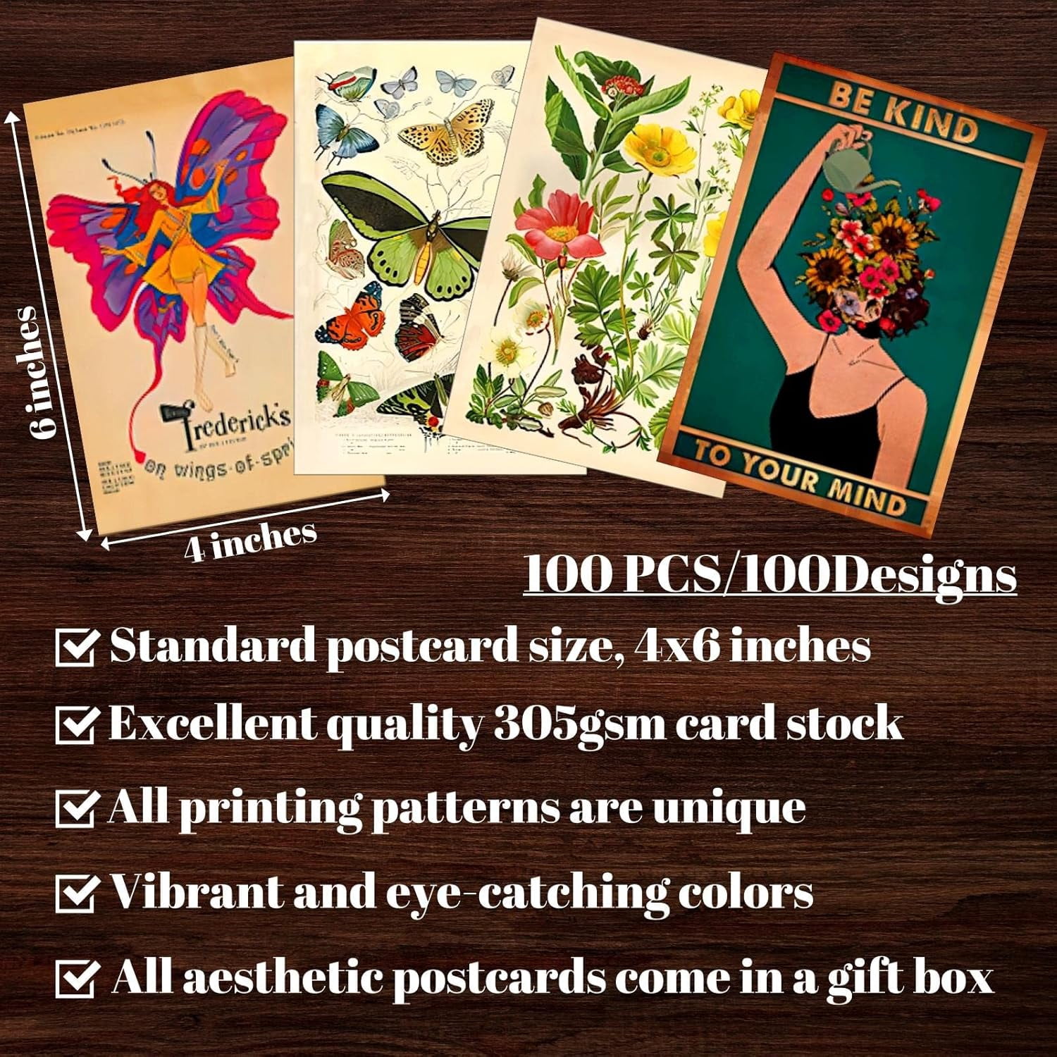 100 PCS Vintage Postcard Set,Post Cards for Mailing 4x6 Retro Style Cottagecore Botanical Ephemera Aesthetic Postcards Pack for Adults Collage Collection DIY Cardstock Paper