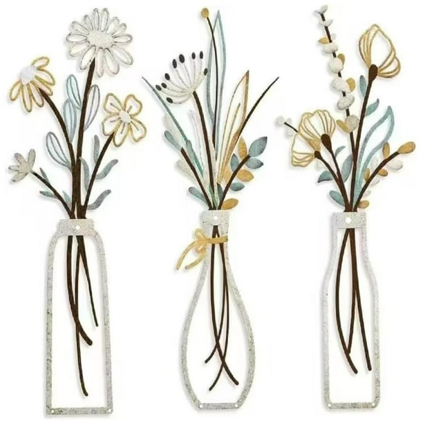 Adhesivos decorativos modernos de flores metálicas para el hogar y el diseño de interiores, con estética botánica natural