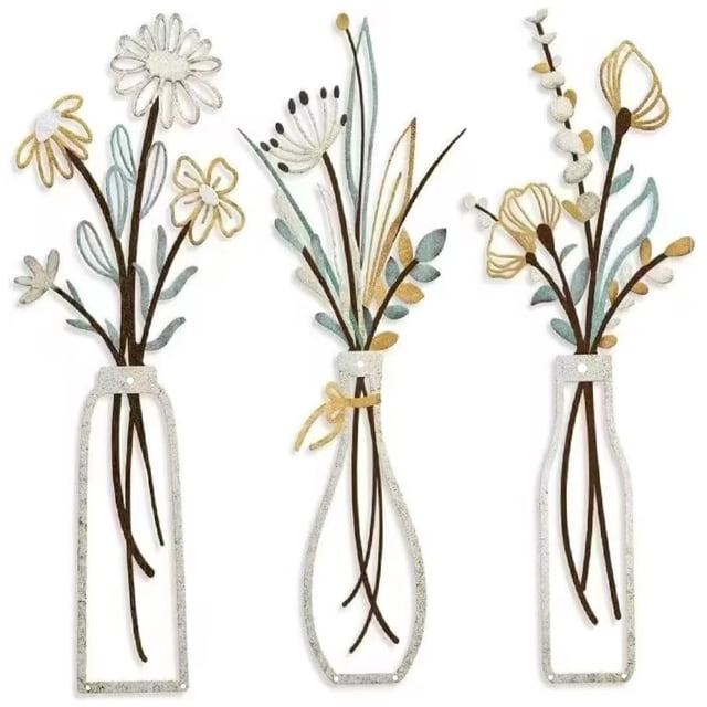 Modern Metal Flower Wall Art Decorative Stickers Natural Botanical Home Interior Design Minimalist