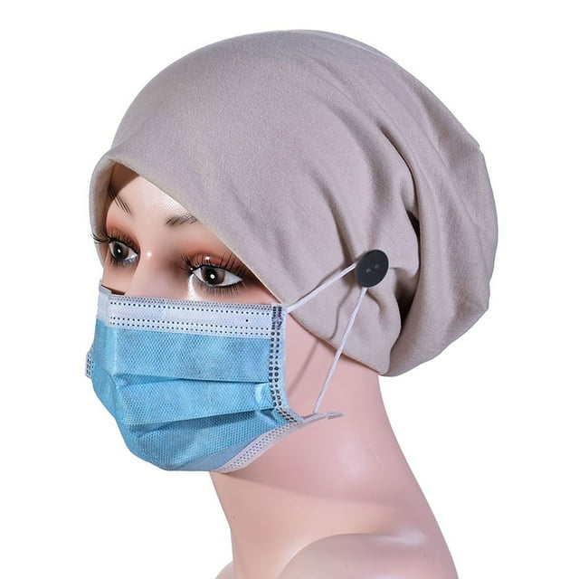 Up To $10 Baseball Caps Beige Detachable Button Women Ruched Solid Muslim Cap Hat Beanie Wrap Scarf Cap