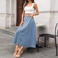 thumbnail image 5 of Ruimatai Womens Denim Maxi Skirt High Waist Front Button Pocket A-Line Light Flowy Loose Casual Vintage Daily Skirt, 5 of 7