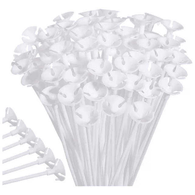 Porta Globos Paquete Con 100 Copas Y 100 Varas De 40 Cm