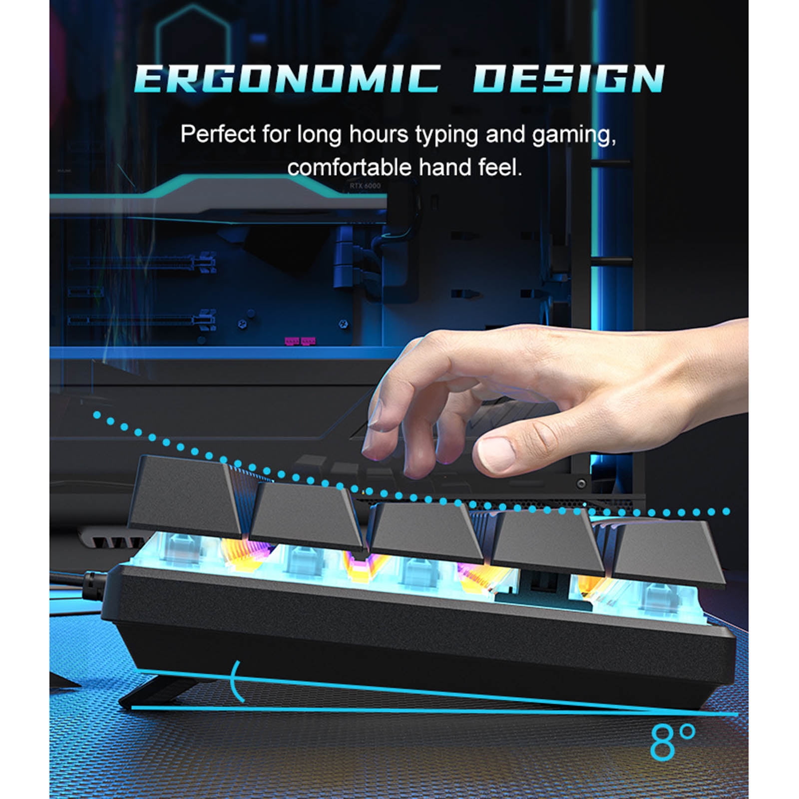 Mechanical Gaming Keyboard with LED Backlit Keyboard 61 Key Corded Computer Keyboard for Laptop PC Work