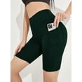 thumbnail image 3 of Women's Solid High Waist Skinny Running Biker Shorts with Pocket-M, 3 of 7