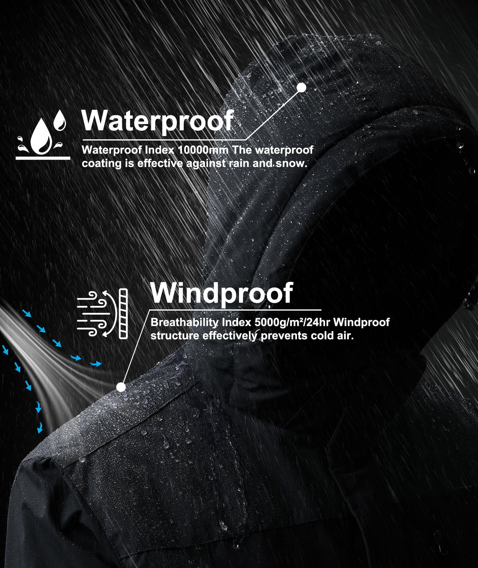 Lavenicole Men's Waterproof Ski Jacket Fleece Lined Warm Winter Snow Coat Mountain Windbreaker Hooded Raincoat