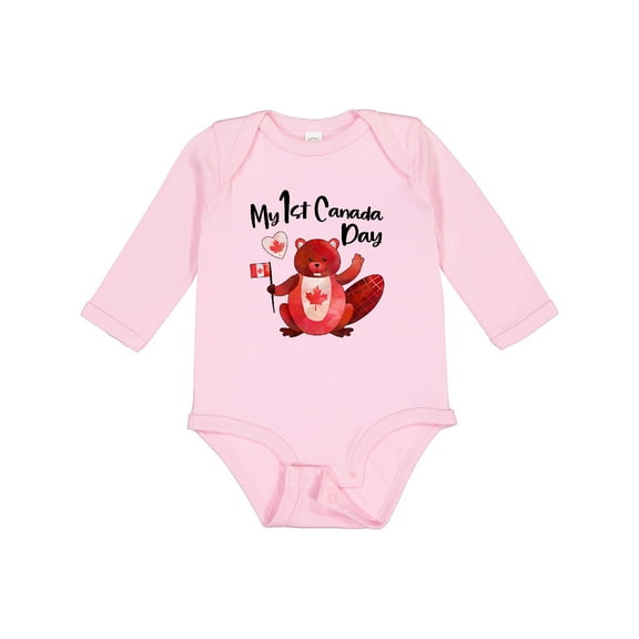 Inktastic My 1st Canada Day with Red and White Maple Leaves Boys or Girls Long Sleeve Baby Bodysuit