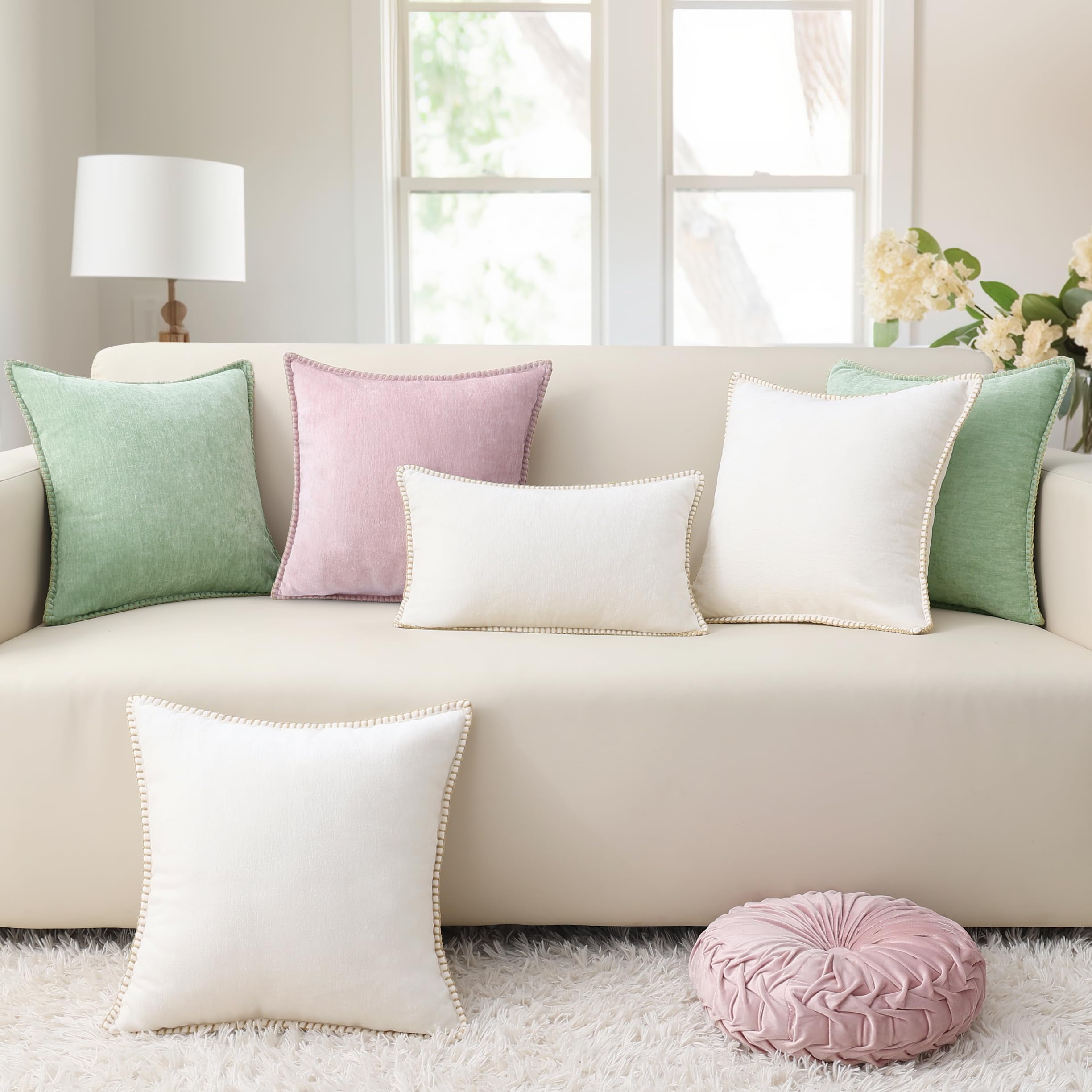 decorUhome Chenille Throw Pillow Covers 26x26 Set of 2, Soft Farmhouse Decorative Pillow Covers, Cream White(Pillow Cover Only, No Inserts Included)