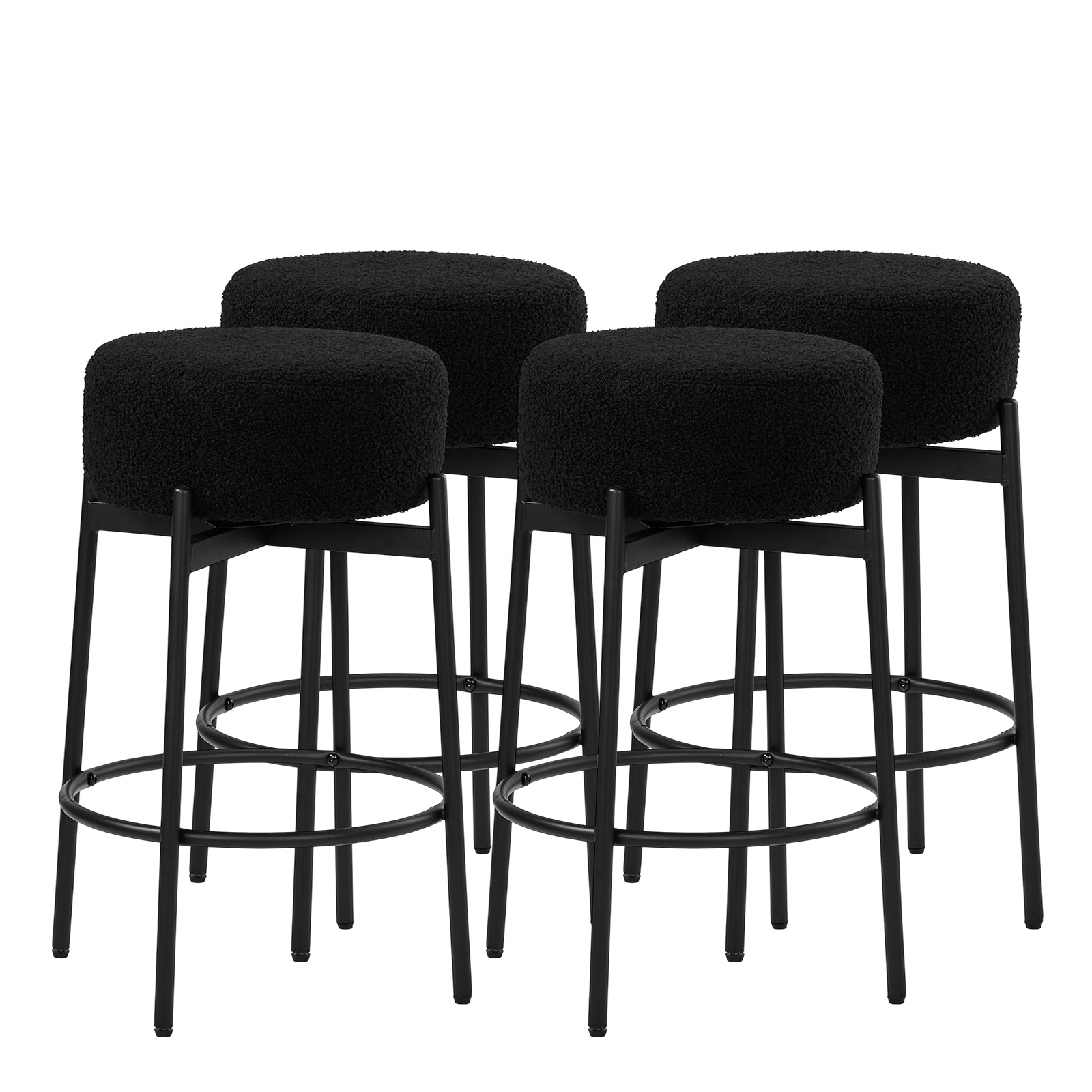 Ktaxon 26" Backless Bar Stools Set of 4, Modern Swivel Barstools with Footrest, Teddy Fleece Padded Counter Height Barstool Chairs 4 pcs, Black