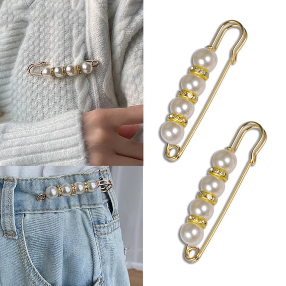Acaige 2Pcs Vintage Pearl Clothing Pins For Women Decoration Dress Pants Buckle Brooches Set