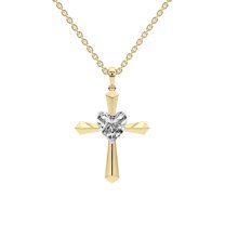 Lab Diamond Dangling Pendant Necklace For Women | 5 Carat IGI Certified Heart Shape | Serenity Cross Lab Diamond Pendant In 14K Yellow Gold | FG-VS1-VS2 Quality | Friendly Diamonds