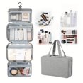 thumbnail image 2 of 1 Pack Women' TSA- High Quality Hanging Toiletry & Makeup Organizer - Foldable Travel Cosmetic Bag with Dry/Wet Separation, Hanging Hook, Four-Fold, for Airplane Bathroom (Grey/) - Nylon &, 2 of 10