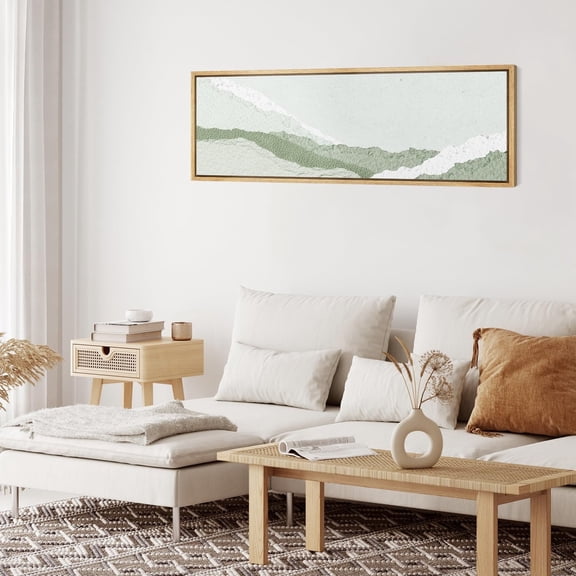 IDEA4WALL Extra Large Framed Canvas Print Wall Art Green & White Abstract Illustrations Fine Art Minimalist Pastel Wall Decorative Oversized Artwork Relax/Calm for Living Room - 60"x20"