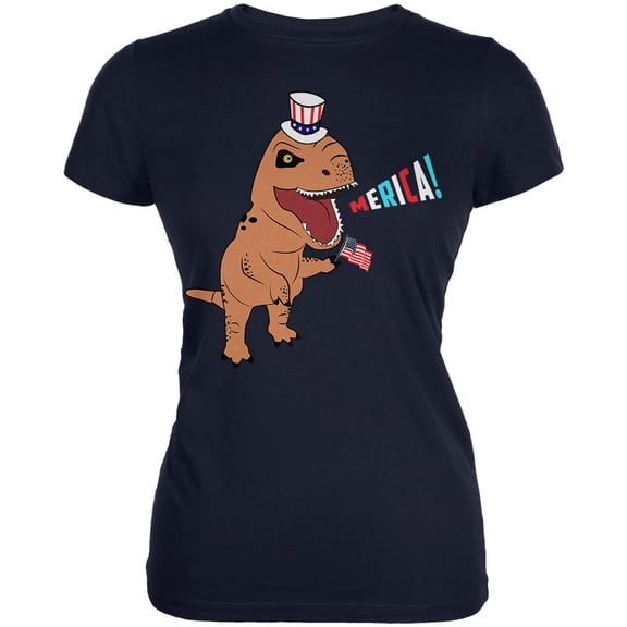4th Of July Merica Patriotic T-Rex Dinosaur Women's Juniors Soft T Shirt
