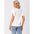 thumbnail image 3 of DARING DIVA Women's Ruffle Short Sleeve Elegant V Neck Blouse XS White, 3 of 6