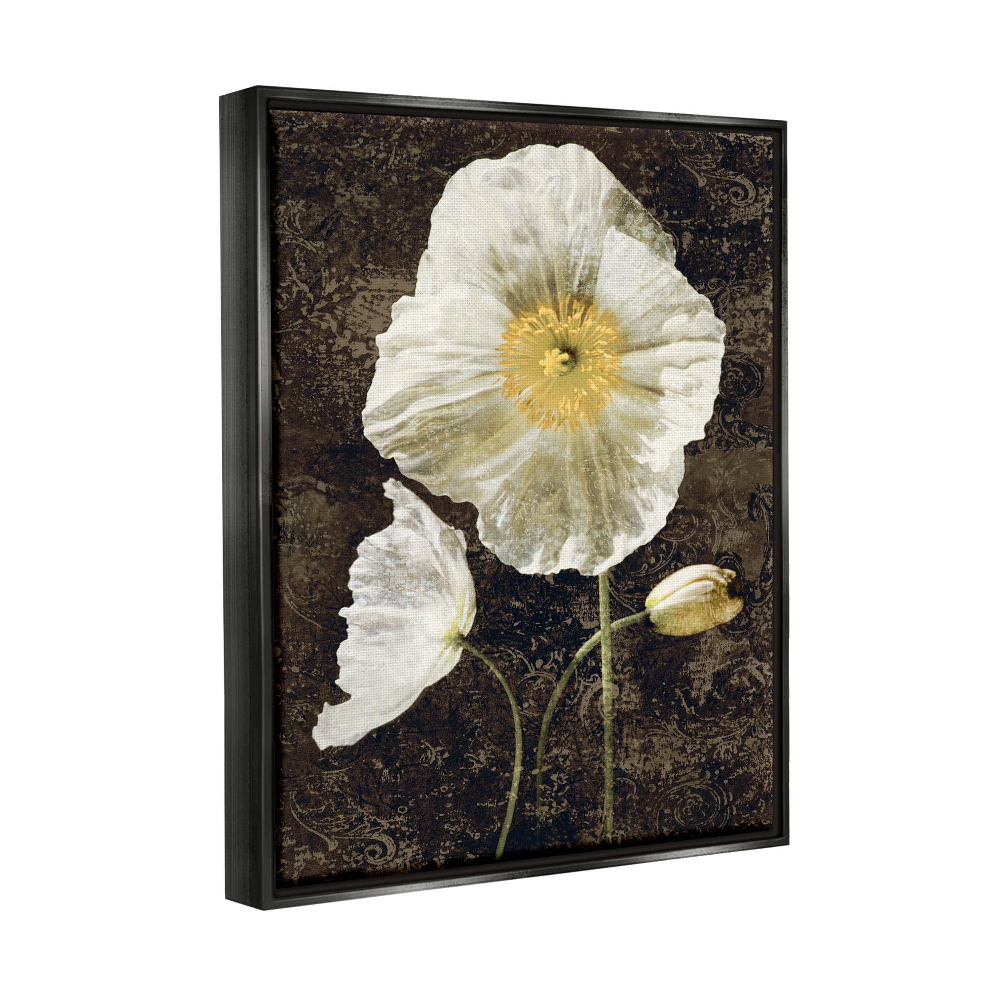 Stupell Industries Rustic White Poppies Botanical & Floral Painting Black Floater Framed Canvas Art Print Wall Art, 17 x 21