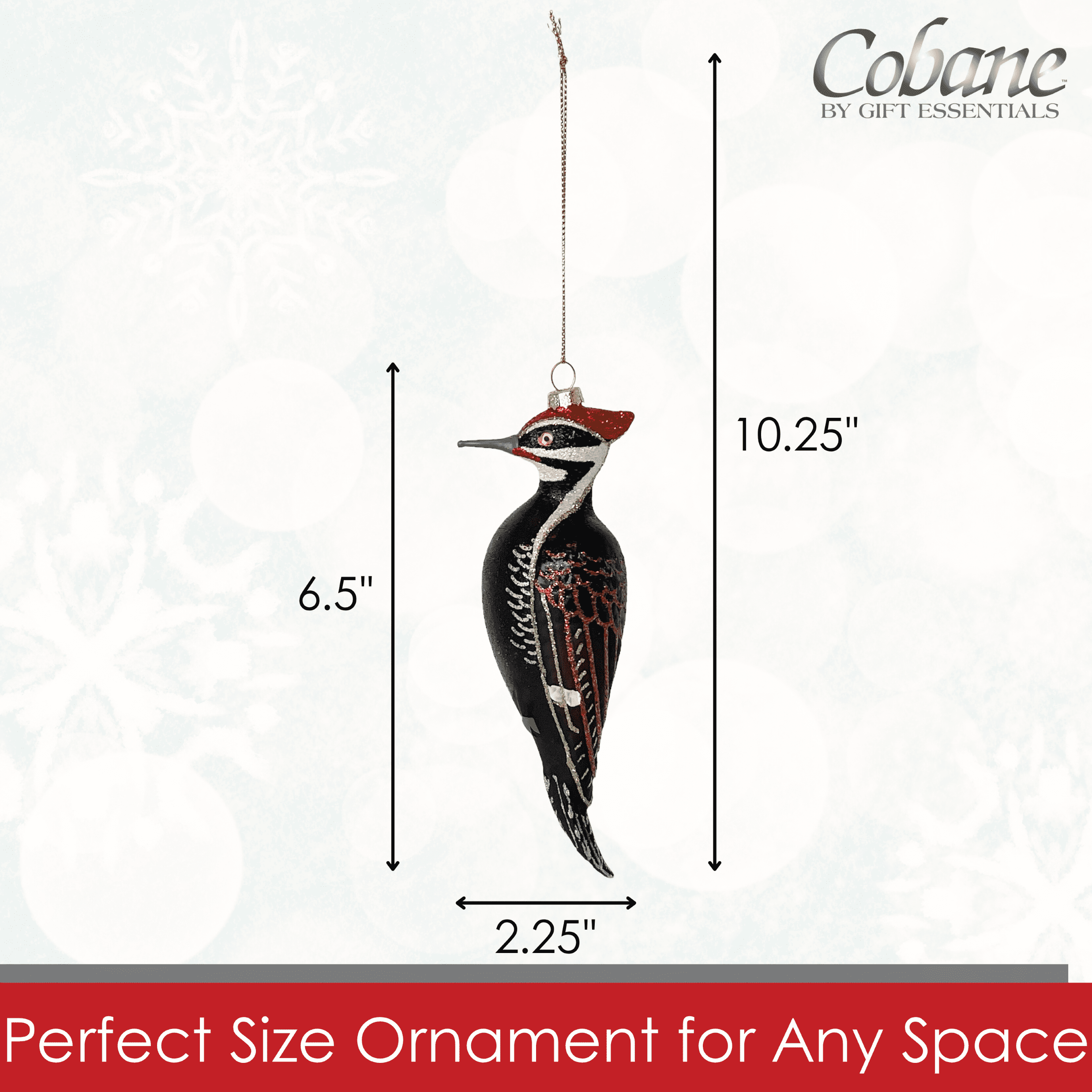 Cobane Studio Pileated Woodpecker Ornament - Blown Glass Bird Ornament for Christmas and Home Decor - Hand Painted and Dusted with Glitter