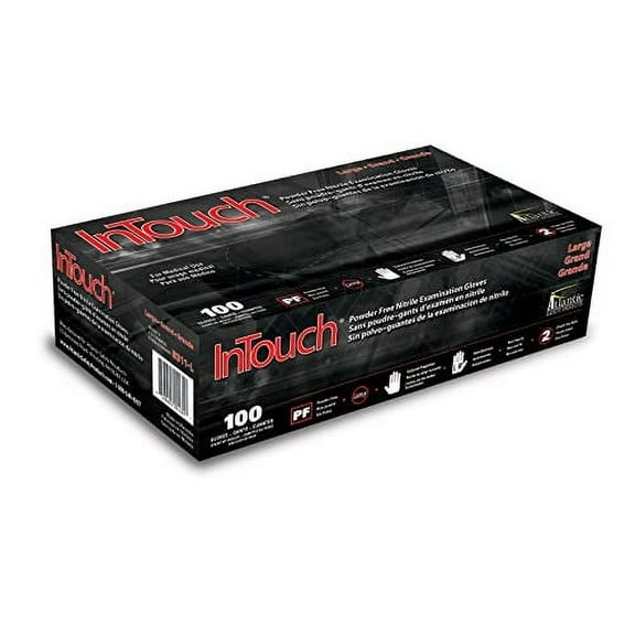 1PK Atlantic Safety Products B311-M InTouch Exam Gloves, Gloves, Black, M, 100-Ct