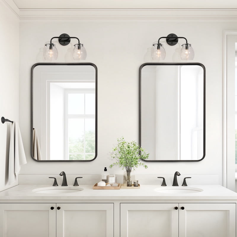 LNC 14-in 2-Light Matte Black LED Modern Vanity Light for Dressing Room, Powder Room