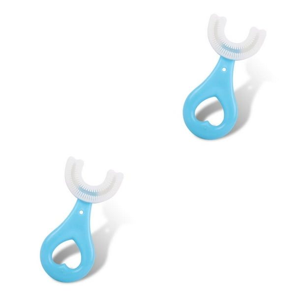 Bewildely Silicona Manual en forma de U blanqueamiento limpieza bebé cepillo de niños para cepillo de masaje cepillo flexible con salud azul 2-6 años tipo 1 2piezas Bewildely CBP026642