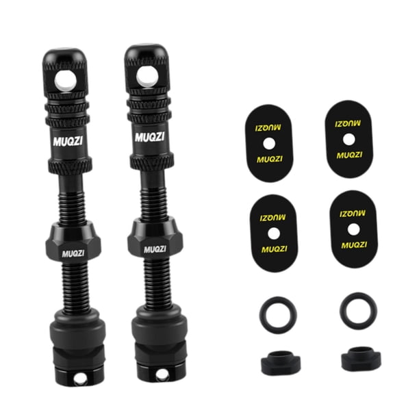 2 vástagos de válvula sin cámara para bicicleta con herramienta de extracción de núcleo de válvula, válvula Presta de 55 mm Negro