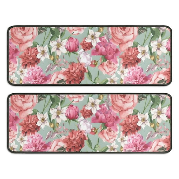 Kitchen Rugs Sets Of 2,Pioneer Flower Floral Print Pattern Anti Fatigue Kitchen Mat Rugs Non Slip Washable,Decorative Kitchen Floor Mats for Kitchen,Sink,Laundry,17"x47" 17"x47"