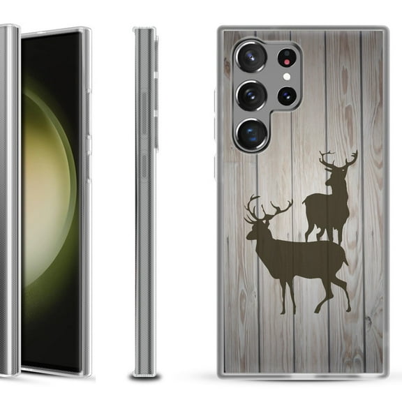 Shockproof Gel Phone Case for Samsung Galaxy S23 Ultra 5G, by OneToughShield ® - Wood/Deer