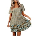 thumbnail image 1 of Heliisoer Robe pour Femme, Liquidation Été Robe d'Été Boho à Imprimé Floral pour Femme Col Carré Manches à Volants Ample Décontractée Courte Mini, 1 of 4