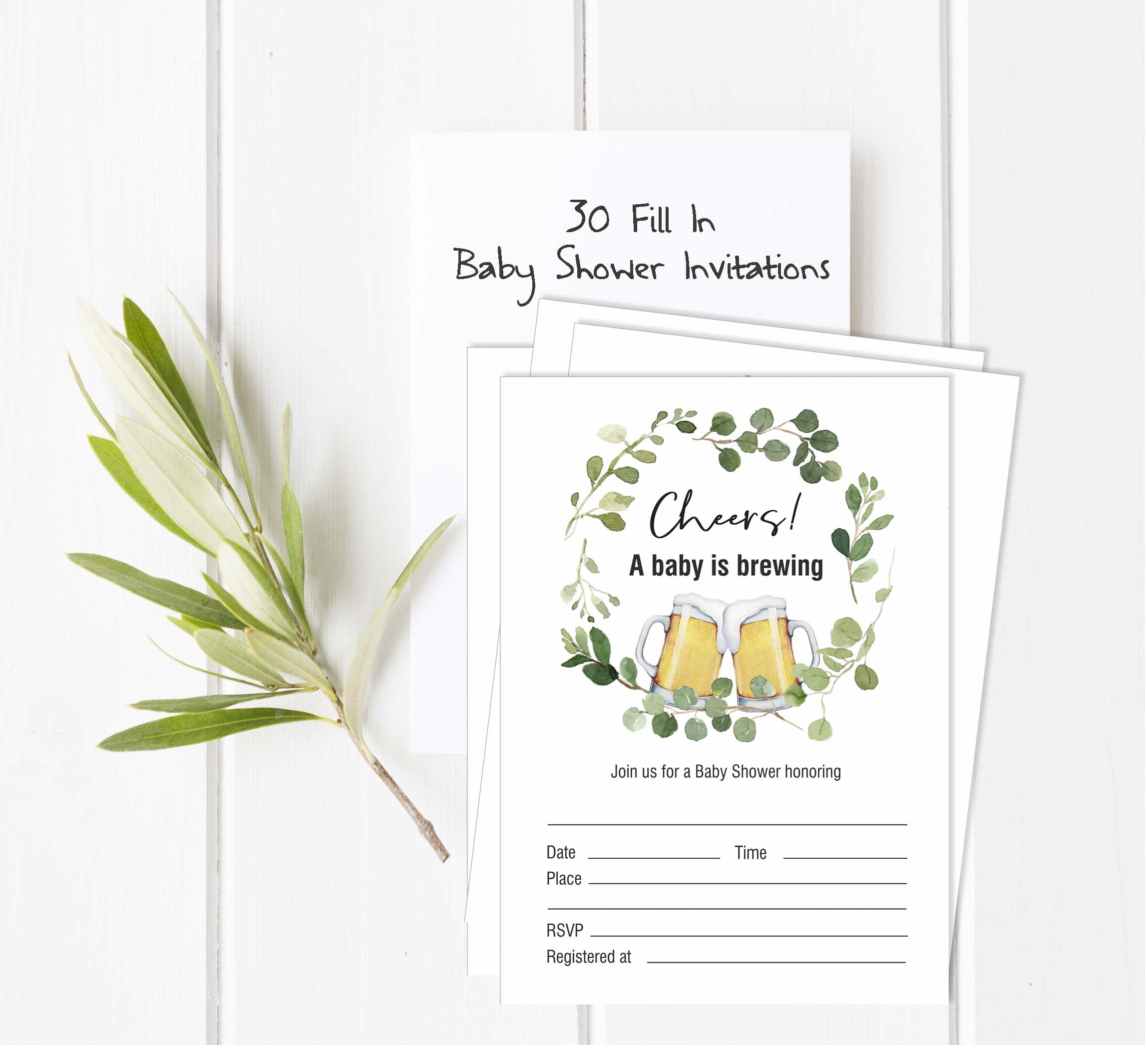 Inkdotpot 30A Baby is Brewing Gender Neutral Baby Shower Invitation Cards Cheers Fill In Blank Invites