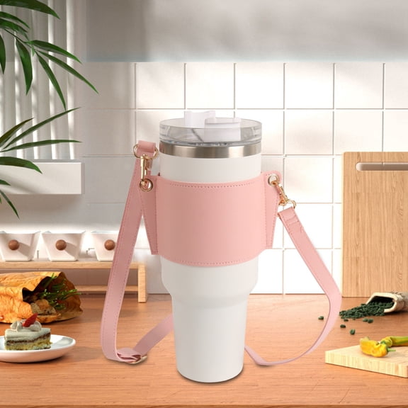 Adjustable Tumbler Carrier Strap Leather Cup Holder Sleeve for 30-40oz Water Bottles Hands Free Crossbody 13.8-22.8 in