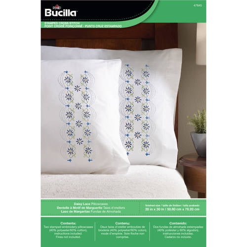Bucilla Stamped Cross Stitch Embroidery Pillowcase Pairs 20 x 30 Walmart