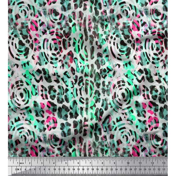 Soimoi Green Cotton Duck Fabric Leopard Animal Skin Fabric Prints By Yard 42 Inch Wide