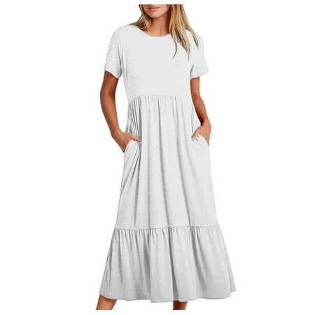 

Ftwytp Women s Fashion Round Neck Short Sleeve Printed Dress Wide Width Dress Shoes For Women Dress For Women Guest Bridesmaid Dresses White