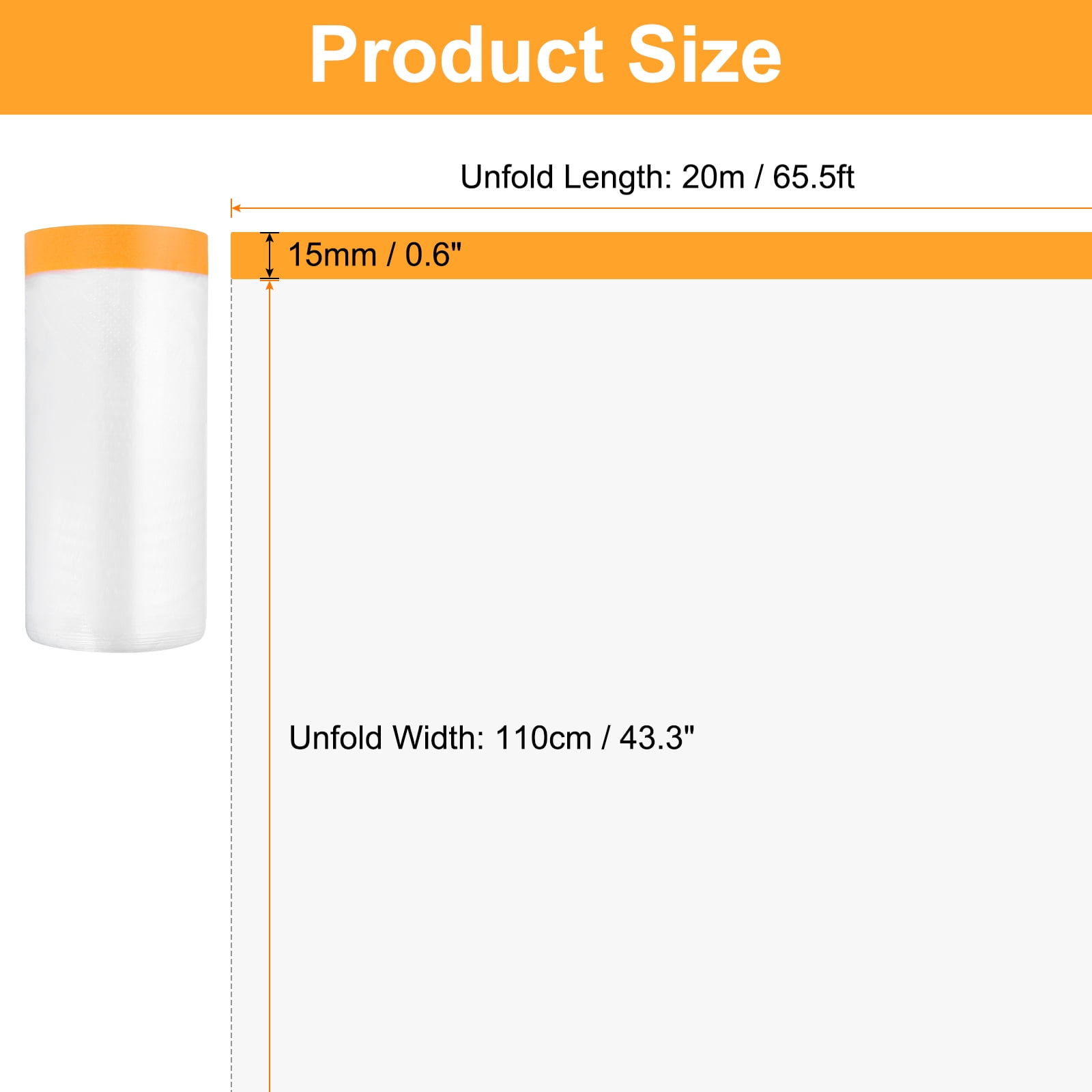 Uxcell 12 Rolls Pre-Taped Masking Film 43.3"x65.6ft Tape and Drape Painters Plastic Drop Cloth Film