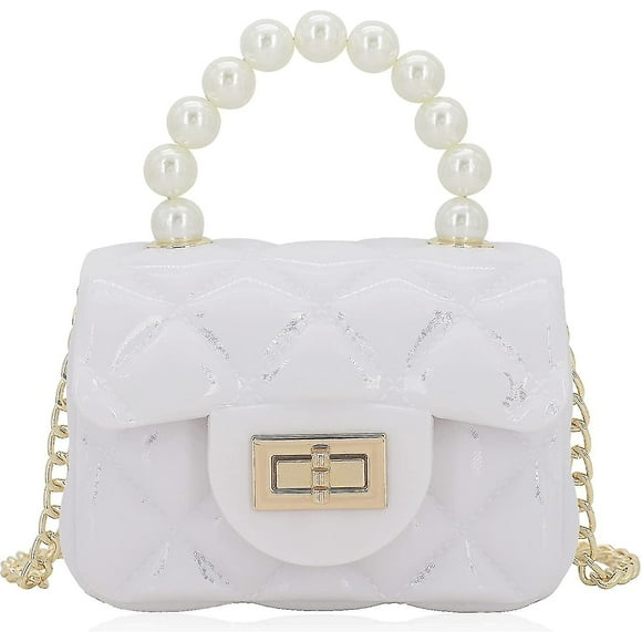Mini Jelly Purse Flap Handbag With Pearls Top Handle Faux Quilted Crossbody Bagwhite