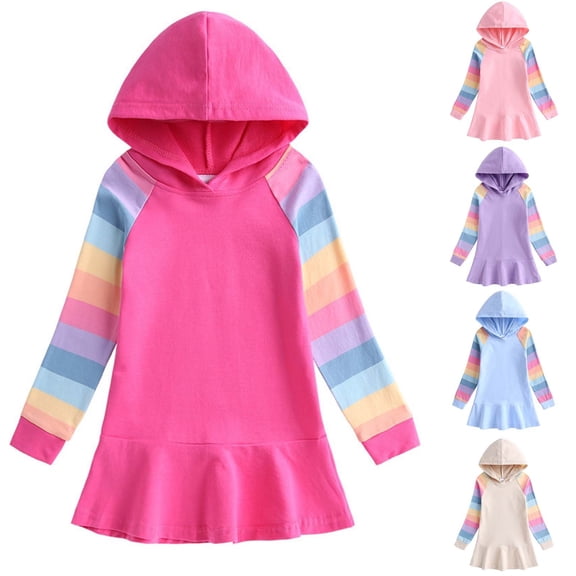 Bovxnpu Summer Toddler Girls Dresses, Kids Casual Dresses, Fashionable Girl Hooded Sweatshirt Long Sleeved Casual Loose And Comfortable Dress 4 Years