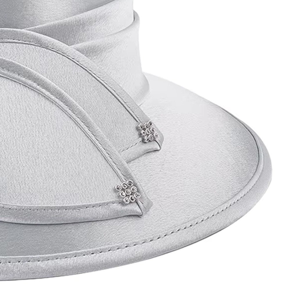 Jiibva Satin Cloth Church Hat Women Wide Brim Hat Elegant Wedding Photography Hat Female Banquet Fancy Fascinator Formal Hat