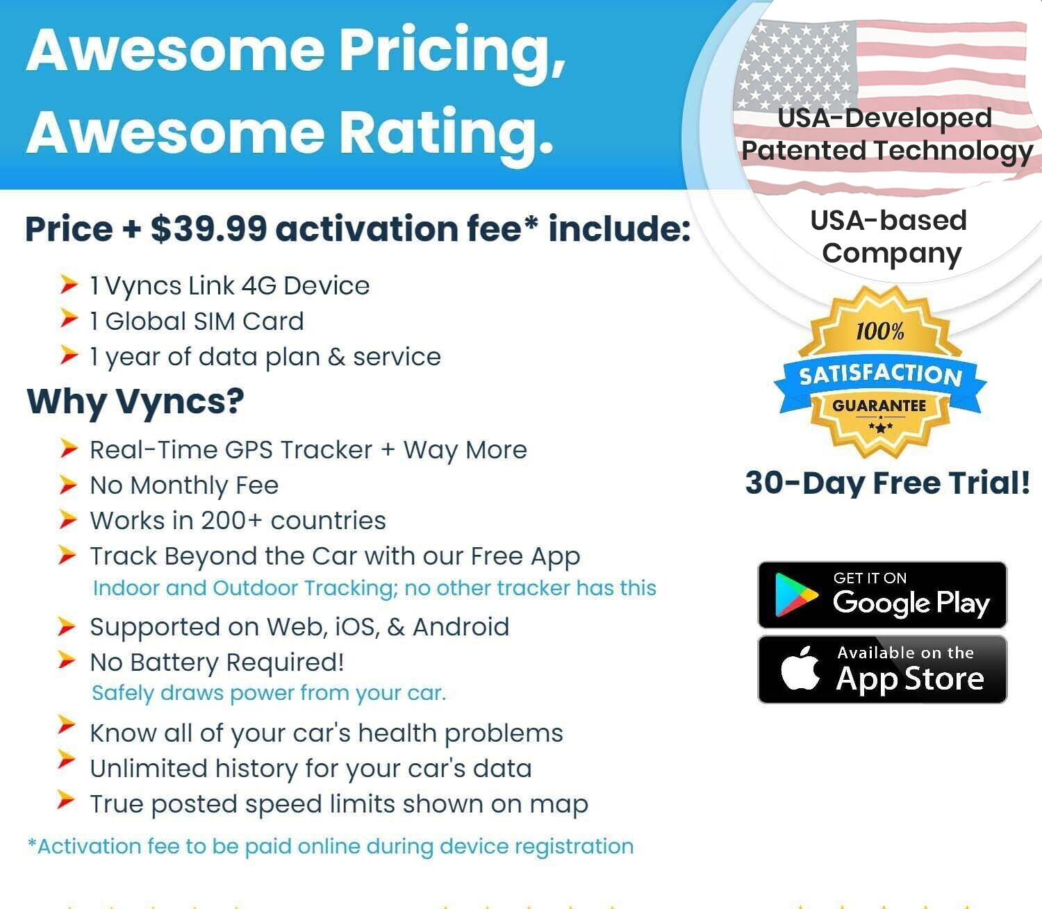 Vyncs - GPS Tracker for Vehicles 4G, No Monthly Fee, Vehicle Location, Trip History, Driving Alerts, GeoFence, Fuel Economy, OBD Fault Codes, USA-Developed, Family or Fleets, Activation Fee Required - image 3 of 7