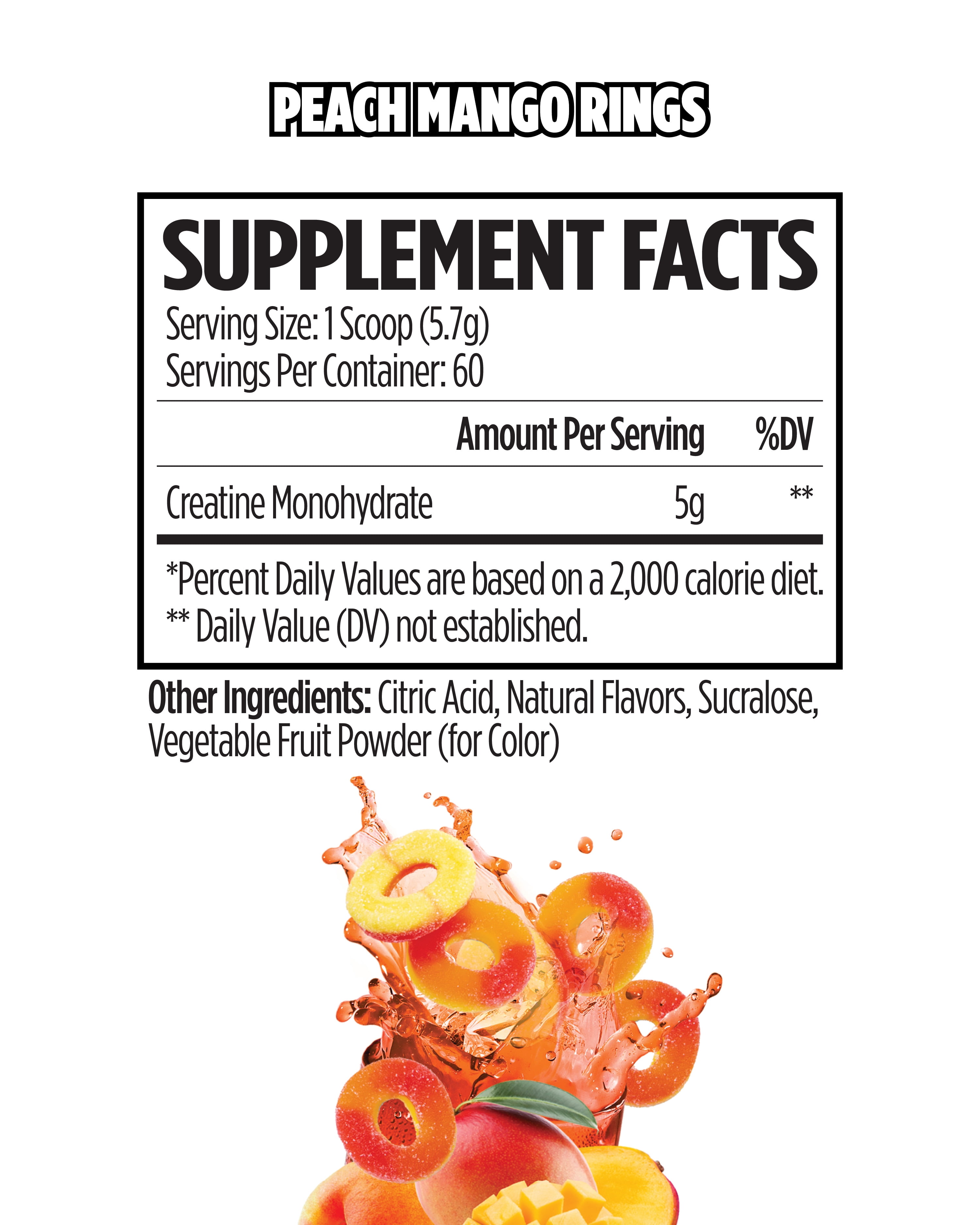 VMI Sports Creatine Monohydrate Powder Muscle Mass – Strength – Size – Power | 5 Grams per Serving (60 Servings, Peach Mango Rings)