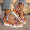 thumbnail image 3 of Pandaie Bohemian Wedge Sandals for Women Wide Width Platform Orthopedic Espadrilles Braided Strappy Dressy Summer Beach Shoes Colorful Size 6, 3 of 9