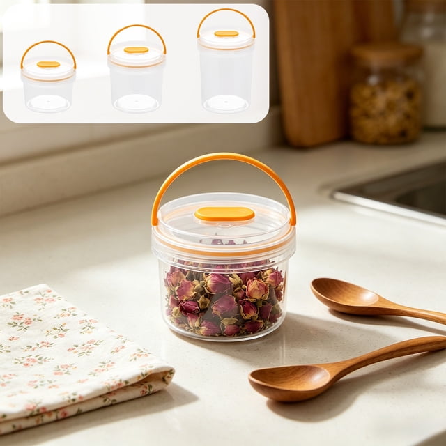 MTBLYS Round Clear Airtight Food Storage Container Leakproof with Handle 1-Piece Kitchen Pantry Organization Snacks Flour Portable Jars