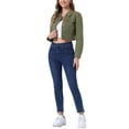 thumbnail image 2 of INSPIRE CHIC Women's Denim Jacket Puff Long Sleeve Cropped Length Washed Western Jacket M Army Green, 2 of 6
